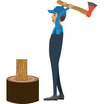 Lumberjack chopping wood vector icon