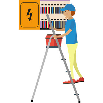 Electrician checking control panel vector icon