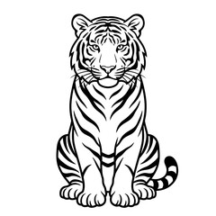 Fototapeta premium Stylized black and white illustration of a sitting tiger.