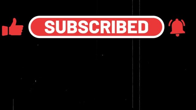 Subscribed button graphic with like thumb and notification bell icons on a black background. 