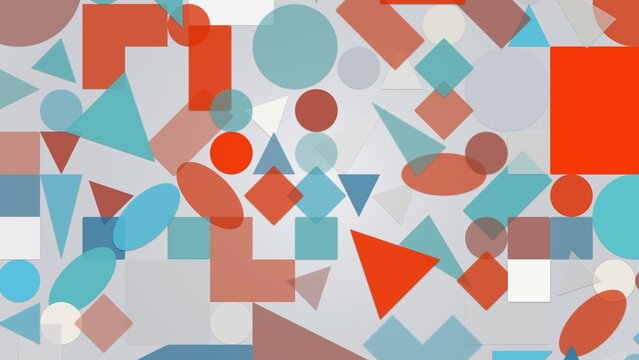 Vibrant abstract geometric background featuring various colorful shapes like circles triangles and squares in a modern overlapping pattern design