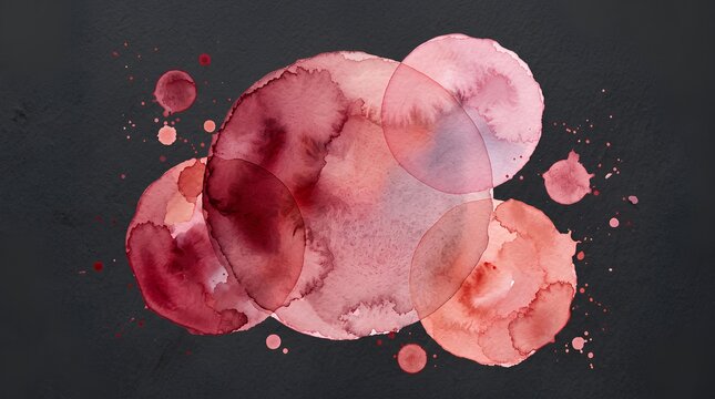 Abstract red watercolor circles on black background.