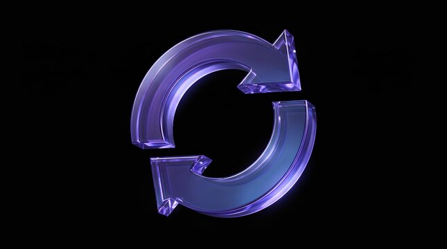 Blue and purple 3D glass refresh arrows in a circular motion.