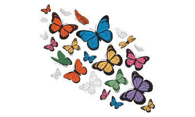 Naklejka premium Colorful butterflies flying vector, beautiful flying insect group icon set on white background vector illustration