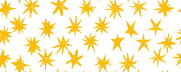 Simple minimalist grunge star seamless pattern doodle sketchy graffiti style. Chalk Crayon textured illustration on white background. Ideal for birthday party, christmas wrapping paper decoration. © Alina Nikitaeva
