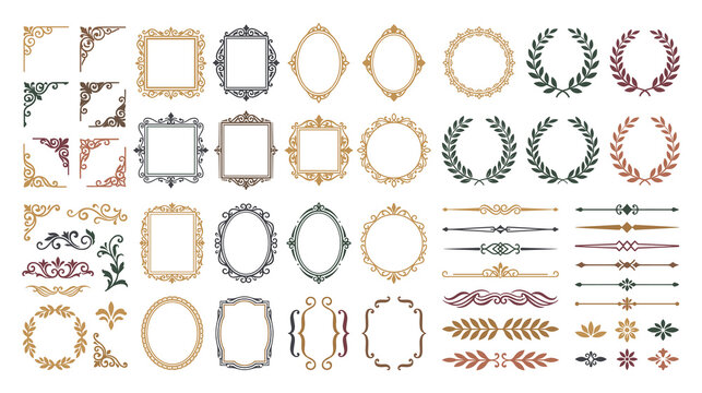 Ornate divider and frame collection in classic gold and silver.