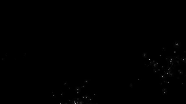 Magic light stars line effect fairy dust wand glitter stars trail transition on black screen, 4k. glowing white glitter star line animation with starry night twinkling, glowing pixie dust burst