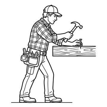 Person using a hammer to work on a wooden plank.