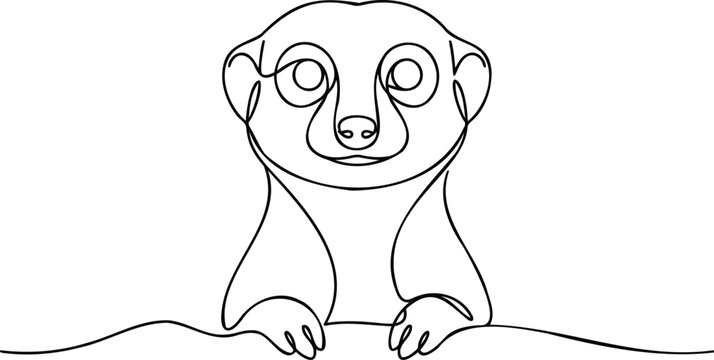 Meerkat standing upright, cartoon-style line white background, line black and, white animal line black and white