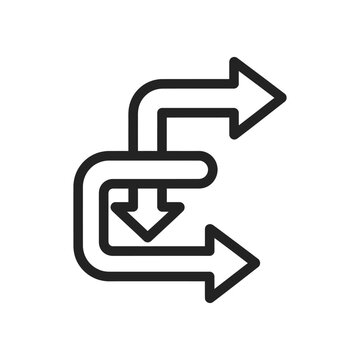 Black outline icon of complex maze arrows showing multiple directions and paths
