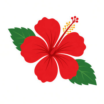Flat Minimal Red Hibiscus Flower Bunga Raya Malaysian National Flower Vector Illustration