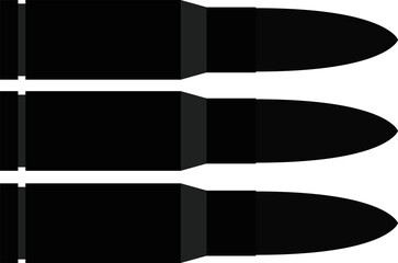 Black silhouette of three rifle bullets or ammunition cartridges on transparent background © Trumpt Appachchi