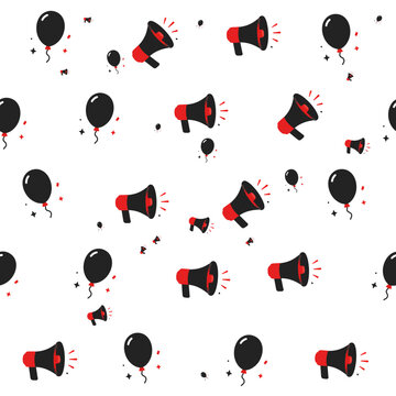 Black Friday Balloons Megaphones and Tags Seamless Pattern