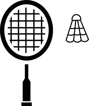 Black outline badminton racket and shuttlecock icon