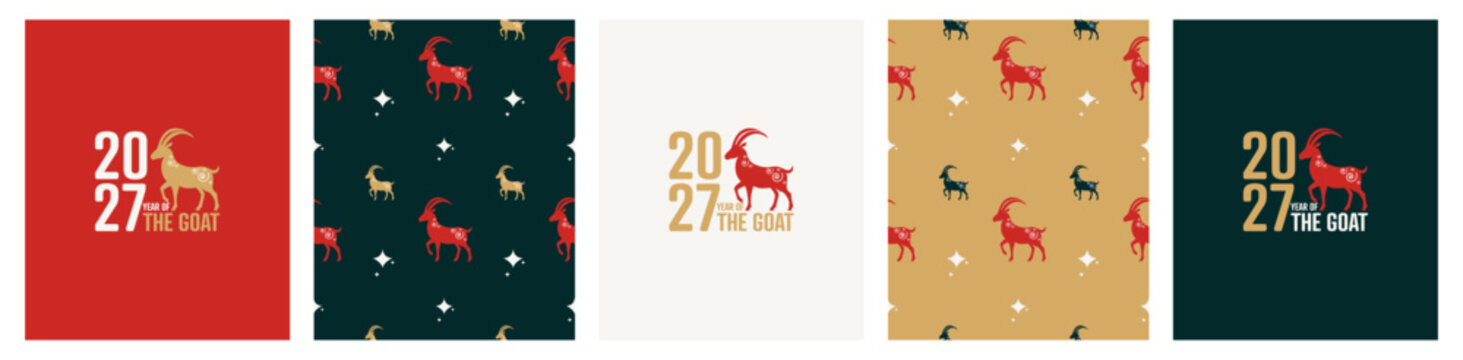 Happy Chinese New Year card set. 2027 Year of the Goat.