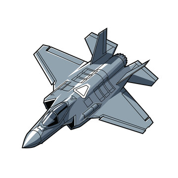 Modern military fighter jet vector illustration in bold geometric design with sleek angles with futuristic metallic gradient against plain background