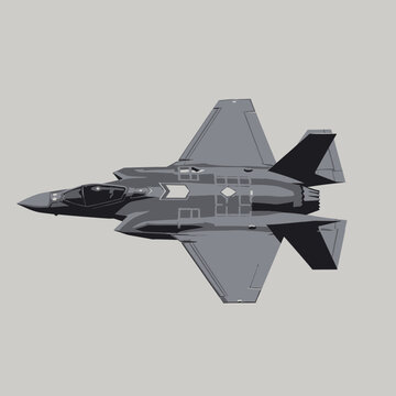 Modern stealth military aircraft in monochromatic vector design with streamlined silhouette against showcases sleek futuristic jet rendered monochromatic