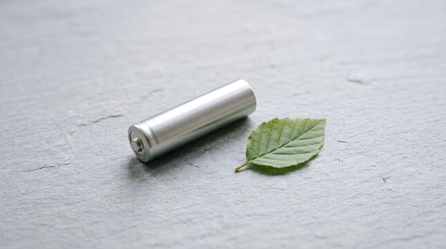 Silver Rechargeable Battery Beside a Green Leaf