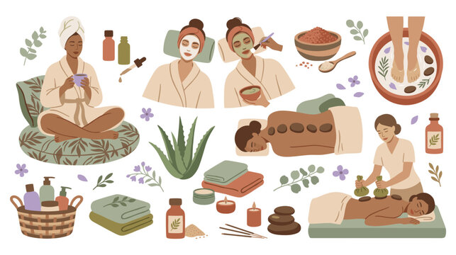 Spa day with people receiving treatments for relaxation and wellness.