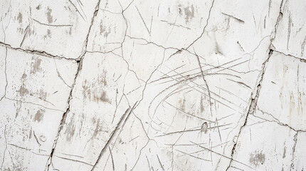 Obraz premium White Distressed Cracked Wall Texture with Random Scratches, Rough Concrete Surface, Grunge Background and Weathered Abstract Pattern