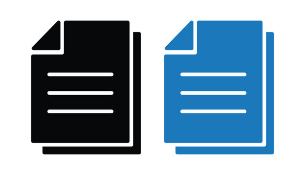 Document icon set, vector illustration of paper sheets with lines, flat design symbol for business and office