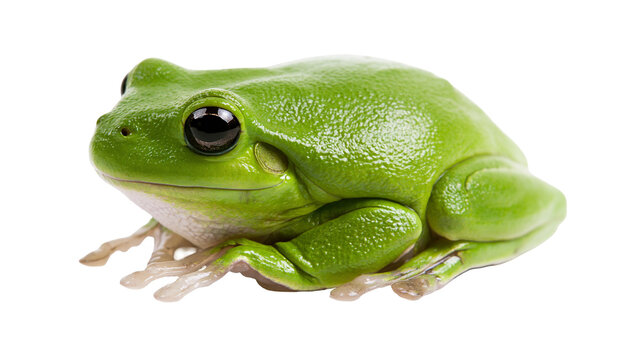 Vibrant green tree frog with smooth skin, isolated on transparent background