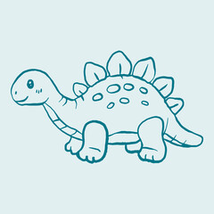 Vector line art illustration of a cute stegosaurus dinosaur plush toy. Ideal for nursery decor, kids' coloring books, stickers, and baby apparel. © Anna B