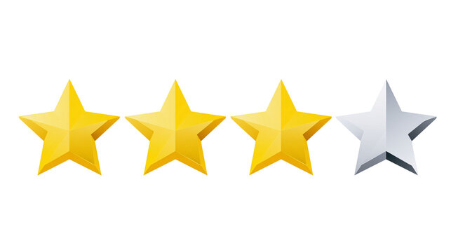 Three golden stars and one silver star rating, isolated on transparent background