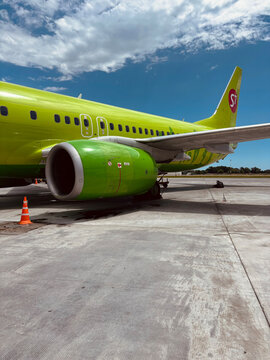Russia Sochi June 28, 2026: S7 Airlines plane on the runway during refueling, Sochi Airport.