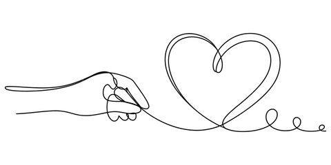 Continuous single line drawing of a human hand drawing a heart shape symbol Vector, illustration © Ponchomy