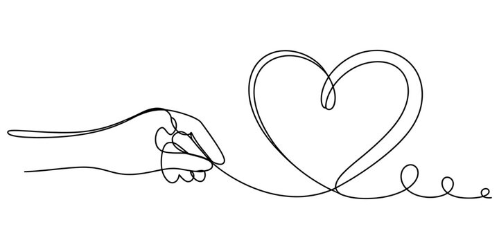 Continuous single line drawing of a human hand drawing a heart shape symbol Vector, illustration