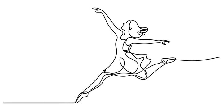 Continuous single line drawing of a happy woman dancing and jumping with grace and freedom Vector, illustration