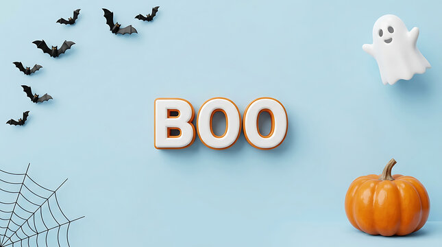 Spooky halloween flat lay with boo letters