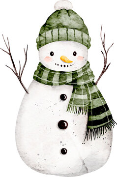 Watercolor Illustration of Snowman
