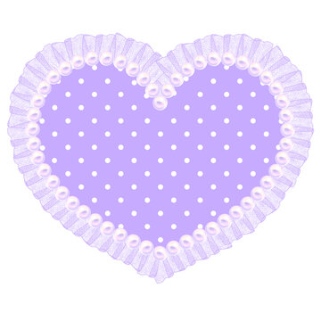 Cute Pastel Purple Coquette Lace Heart Vector with Pearls and Polka Dots for romantic, Y2K aesthetic, and cottagecore design projects, Valentine's Day greeting cards, romantic wedding invitations.