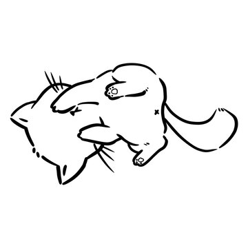 Cute hand drawn chibi cat stretching its body line art illustration