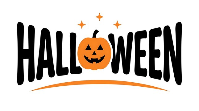 Festive halloween typography with a jack o lantern and sparkling star accents