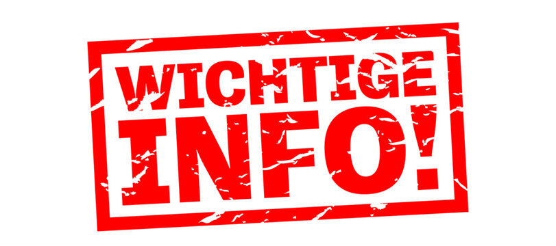 Text "Wichtige Info!&ldquo; auf einem roten Stempel auf Deutsch