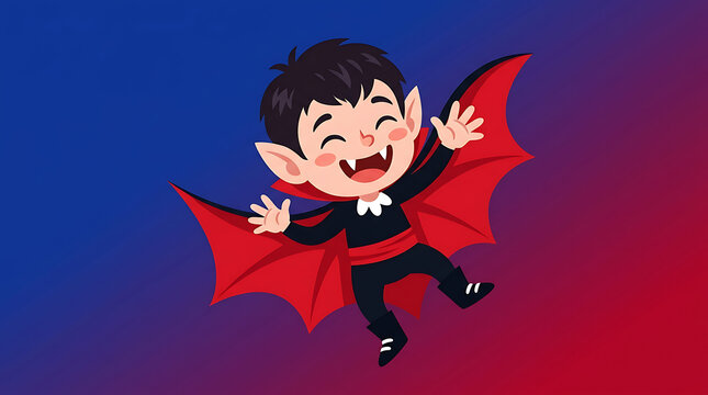 Cute cartoon little vampire boy flying with bat wings for Halloween celebration vector