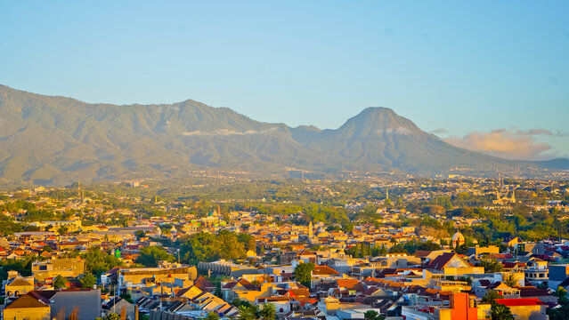 Beautiful view of Malang city with Mount Kawi in the background.