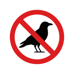 Naklejka premium No birds allowed sign with a black raven silhouette inside a red prohibition circle icon Vector