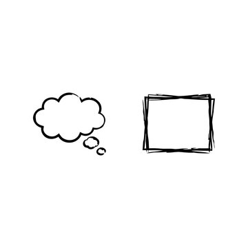Hand drawn speech bubble and square box sketch for communication and notes Vector