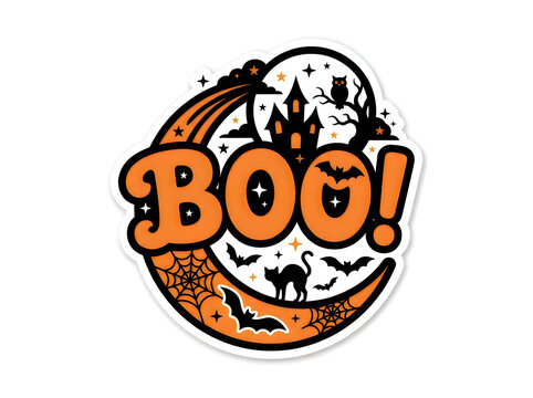 Fun halloween spooky orange boo vector illustration with bats and castle illustration