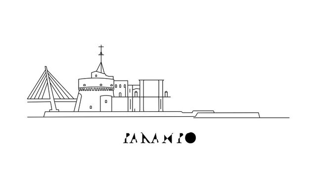 Simple line art shows Taranto's skyline