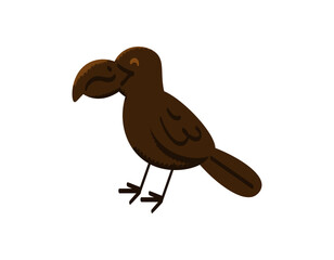 Naklejka premium Cute and adorable black crow cartoon illustration. Crow with a grain effect. Animal. Design element, symbol, clipart, sticker, flat style. Illustration on a white background.