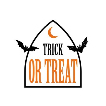 Classic Trick or Treat Halloween Graphic with Black Bats and Moon
