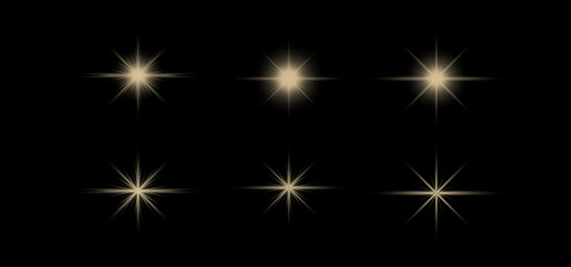 Fototapeta premium Golden Star Sparkle Vector Elements with Lens Flare Light Effects