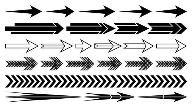 Set of flat design arrows and directional icons in various styles isolated on transparent background