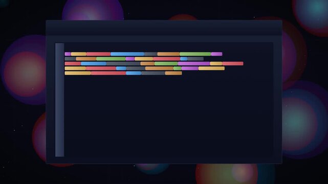 Animated Screen Mockup Displaying Code Lines In A Modern Dark Interface With Gradient Background