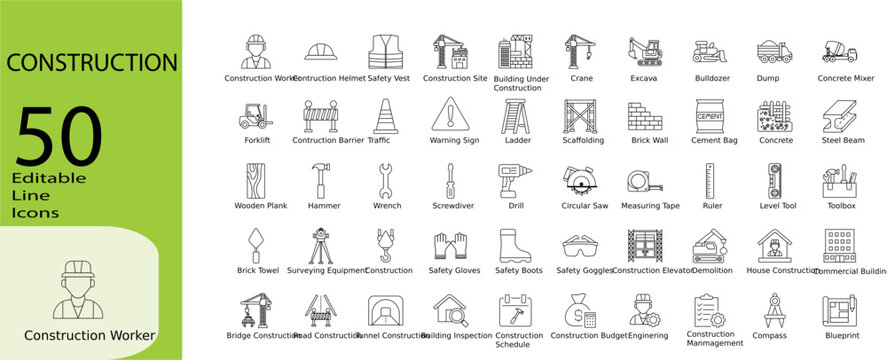 Construction Tools and Building Icons Set